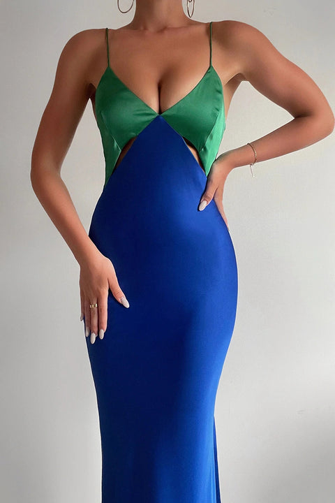 NICO SLIP DRESS - GREEN/ROYAL