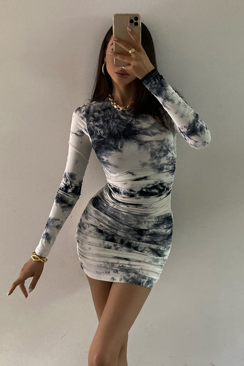 TATIANA DRESS - BLACK/WHITE TIE DYE