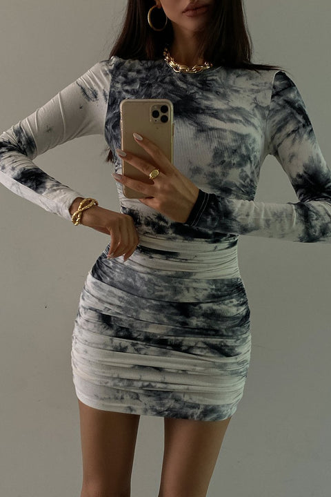 TATIANA DRESS - BLACK/WHITE TIE DYE