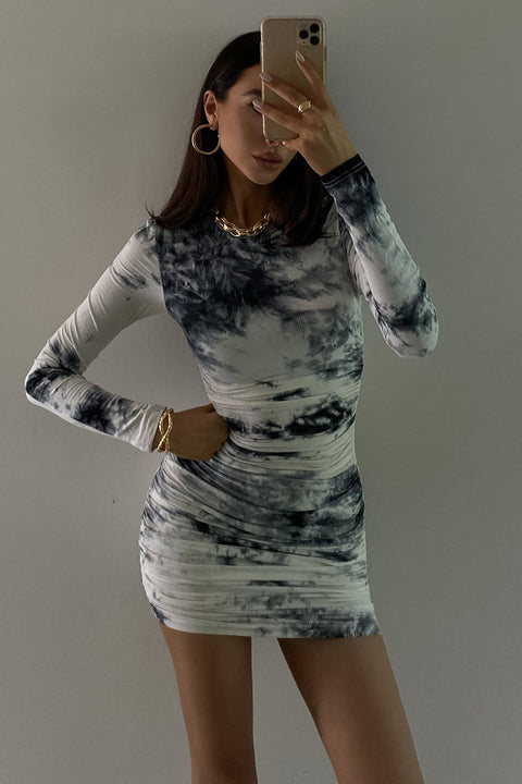TATIANA DRESS - BLACK/WHITE TIE DYE