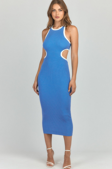 CONTRAST MIDI DRESS - BLUE