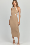 CONTRAST MIDI DRESS - CAMEL