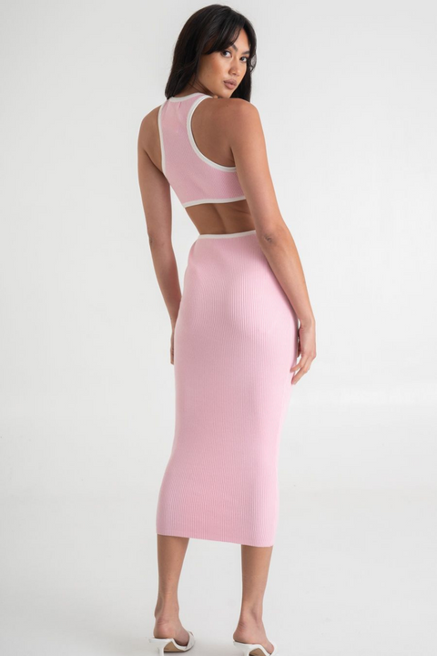 CONTRAST MIDI DRESS - PINK