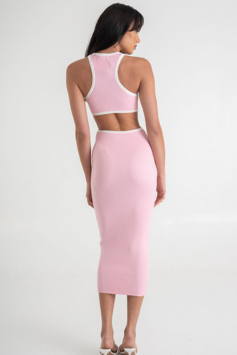 CONTRAST MIDI DRESS - PINK