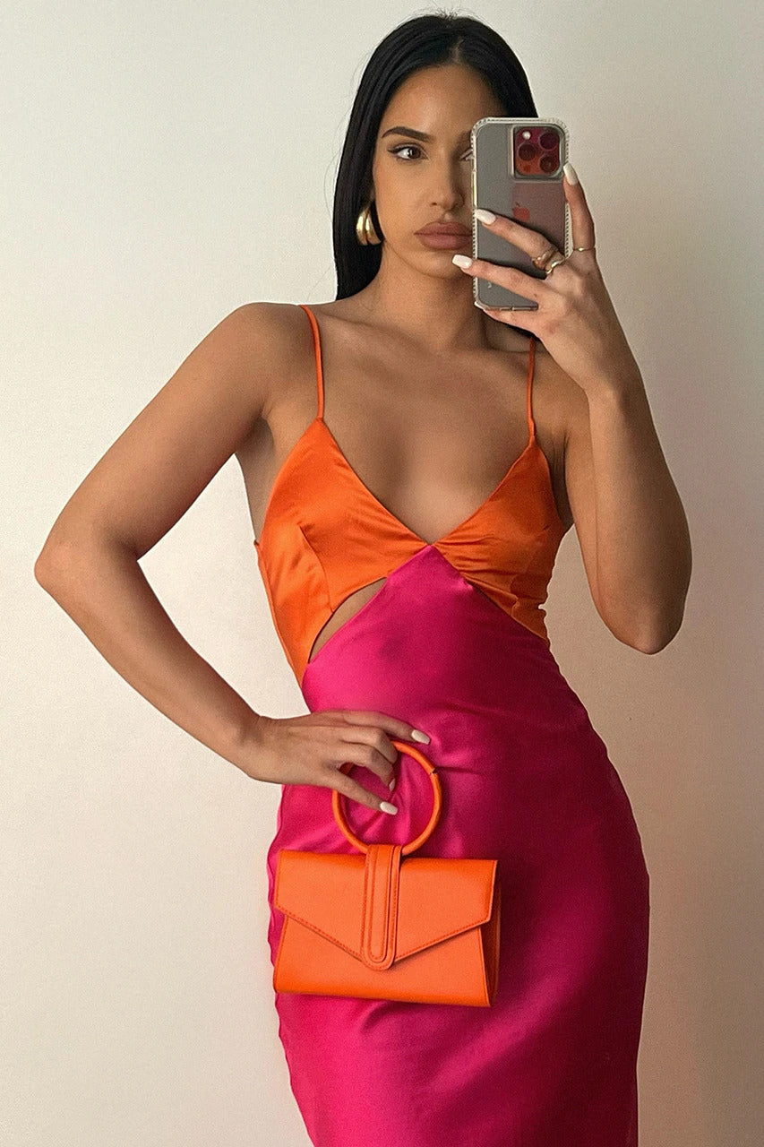 Fuschia and store orange dress
