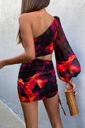 KARMA ONE SHOULDER DRESS - FLAME