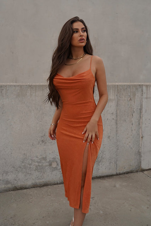 SLINKY SLIP DRESS - ORANGE