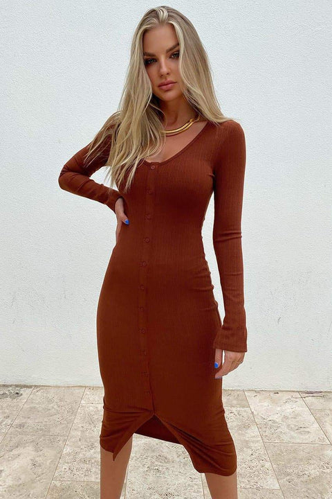 ROWAN MIDI DRESS - CHOCOLATE